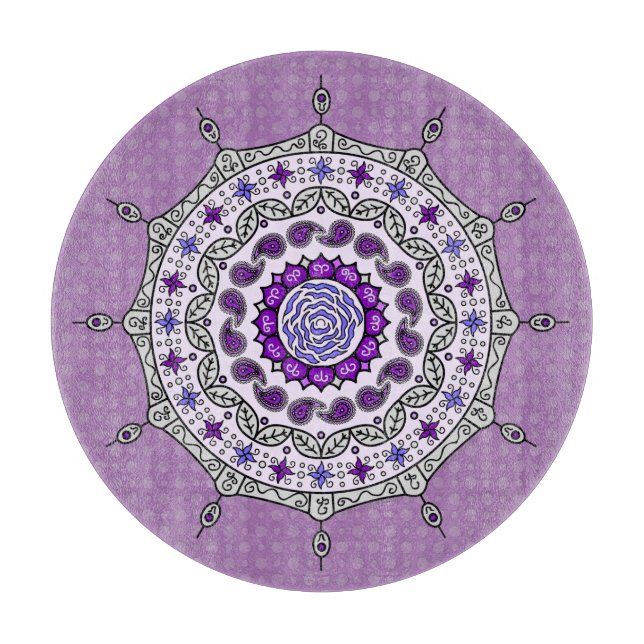 Mehndi Fantasy Silver Glass Cutting Board (Front)