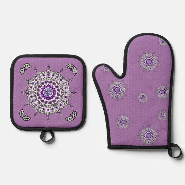 Mehndi Fantasy Silver Oven Mitt & Pot Holder Set (Front)