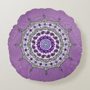 Mehndi Fantasy Silver Round Pillow