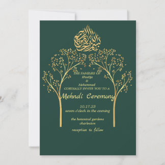 Mehndi Floral elegant EMERALDGREEN muslim wedding  Invitation