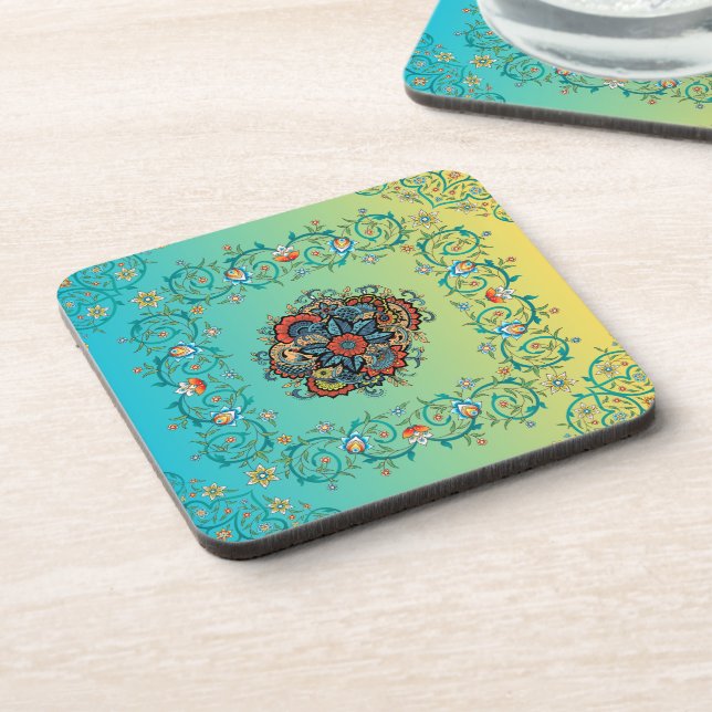 Mehndi Green Floral Art, Boundless Splendour Coaster (Left Side)