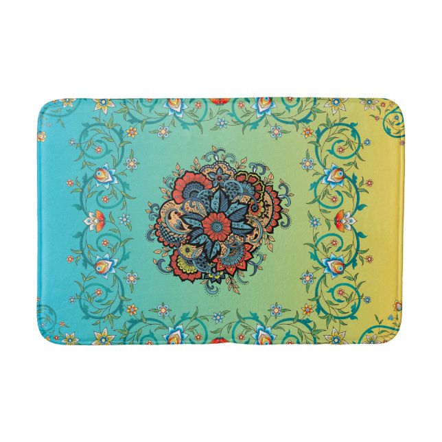 Mehndi Green Floral Art, Infinite Splendour Bath Mat (Front)