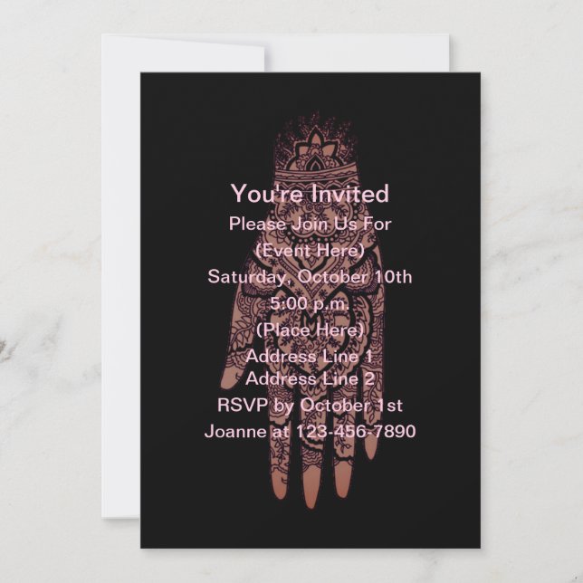 Mehndi Hand Tattoo Art Black Design Party  Invitation (Front)