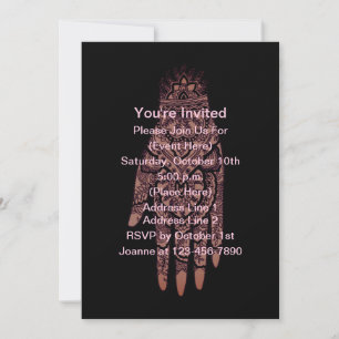 Mehndi Hand Tattoo Art Black Design Party  Invitation