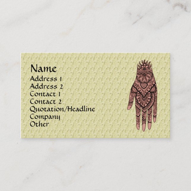 Mehndi Hand Tattoo Art Design Business Card (Front)