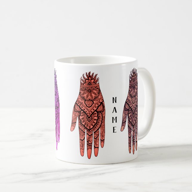 Mehndi Hand Tattoo Art Design Personalised Coffee Mug (Front Right)