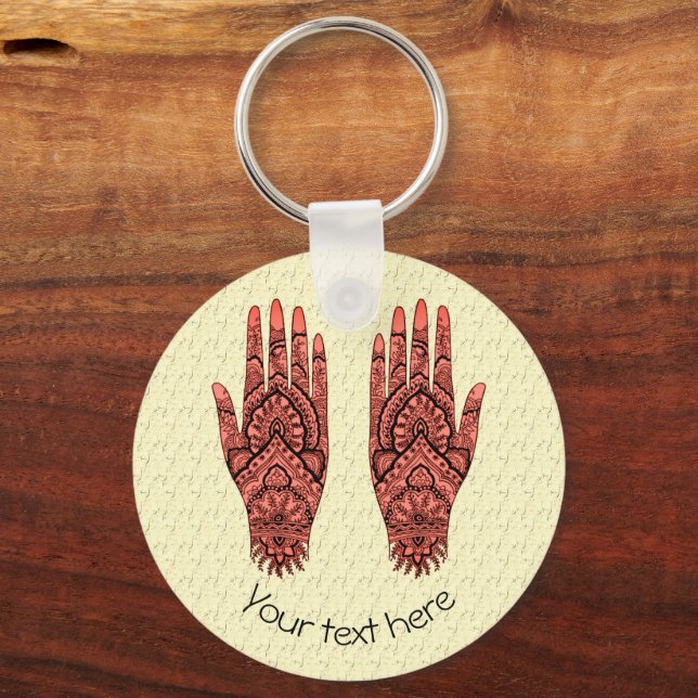 Mehndi Hand Tattoo Art Design Personalised Key Ring (Front)