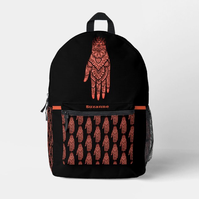 Mehndi Hand Tattoo Art Design Personalised Printed Backpack (Front)