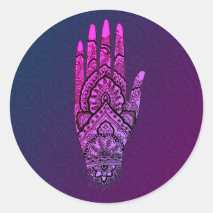 Mehndi Hand Tattoo Art Tinted Classic Round Sticker