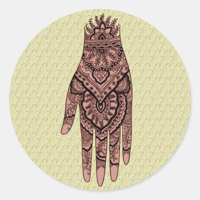 Mehndi Hand Tattoo Body Art Design  Classic Round Sticker (Front)