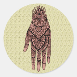 Mehndi Hand Tattoo Body Art Design Classic Round Sticker