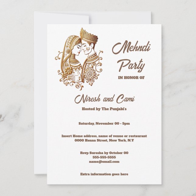 Mehndi Henna bride groom bridal couple plain Invitation (Front)