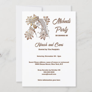 Mehndi Henna bride groom wedding ceremony Indian Invitation