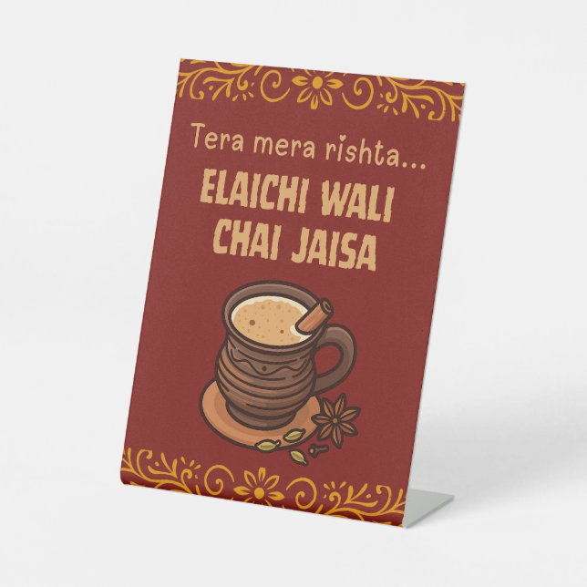 Mehndi Henna Indian Pakistani Wedding Chai Tea Pedestal Sign (Front)