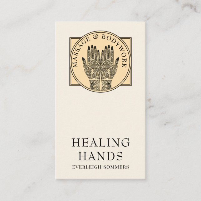 Mehndi Henna Massage Healing Arts Hands Business Card (Front)