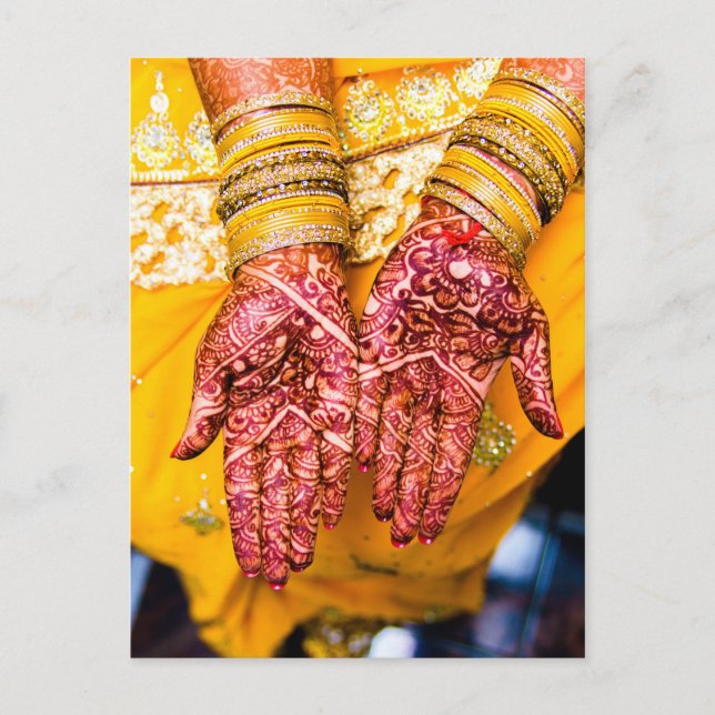 Mehndi Henna Red Yellow Celebration Tradition Announcement Postcard (Front)