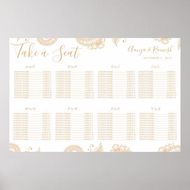 Mehndi Henna Wedding Wedding Seating Chart (Front)