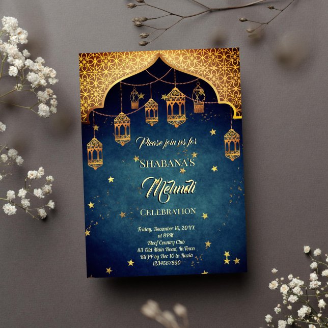 Mehndi Indian Arabian Moroccan design starry night Invitation (Mehendi Indian Arabian Moroccan design starry night background template Invitation instant download)