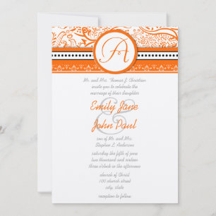 Mehndi Indian Coral Orange Love Birds Wedding Invitation