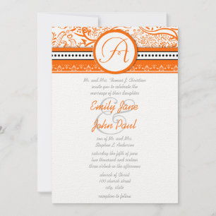 Mehndi Indian Coral Orange Love Birds Wedding Invitation