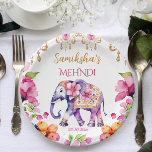 Mehndi Indian wedding ornate elephant tableware Paper Plate