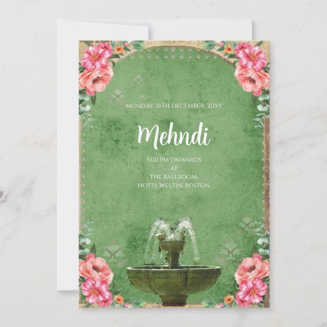 Mehndi invitation Digital Indian wedding invites (Front)