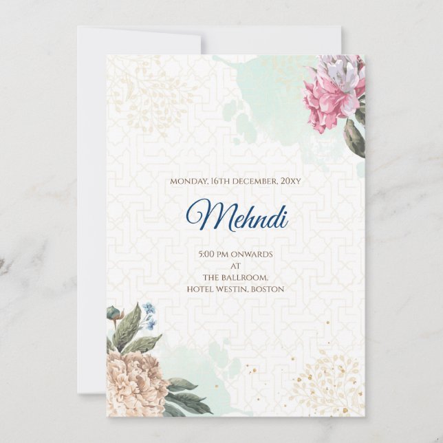 Mehndi invitation Digital Indian wedding invites (Front)