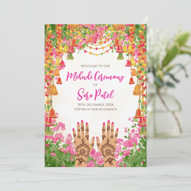 Mehndi invitations & Mehndi invites Hindu wedding (Standing Front)
