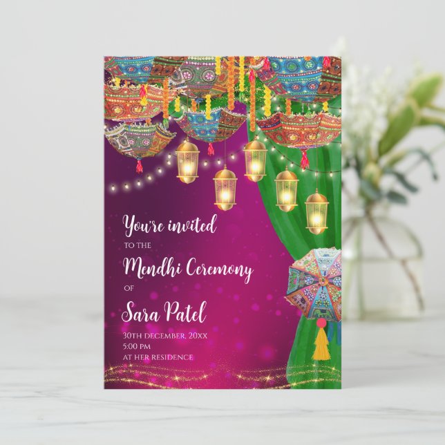 Mehndi Invites & Mehndi Night invite Henna party (Standing Front)