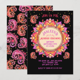 Mehndi Mandala Night Party Pink Gold Invitation