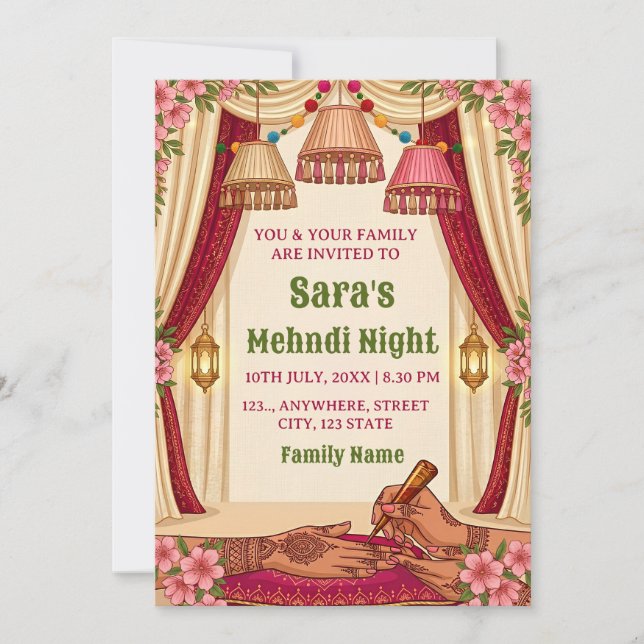  Mehndi Night Ceremony Invitation card (Front)