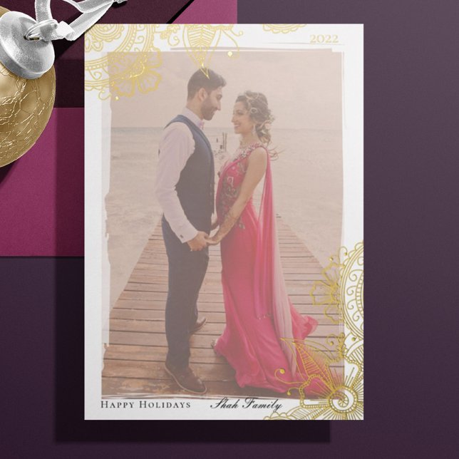 Mehndi Photo Holiday Gold Foil Card (Creator Uploaded)