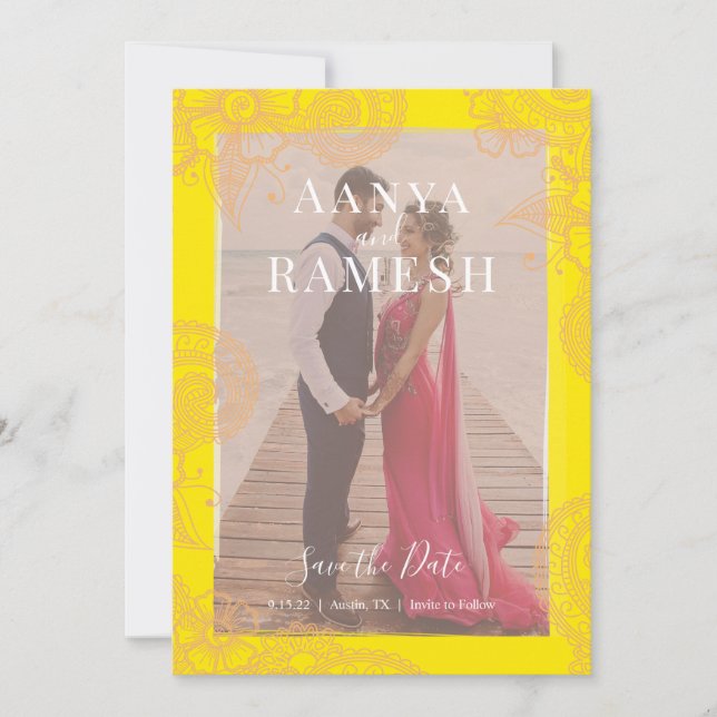 Mehndi Photo Wedding Save the Date Invitation (Front)