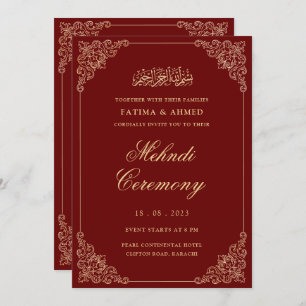 Mehndi Red Gold Islamic Muslim Wedding Invitation