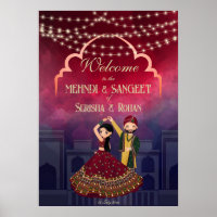 Mehndi Sangeet fairy lights dancing couple welcome