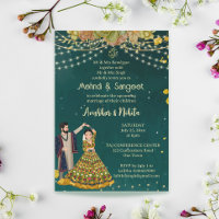 Mehndi sangeet green dancing Indian bridal couple