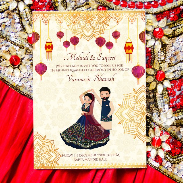 Mehndi & sangeet invitation cute Indian couple (Creator Uploaded)
