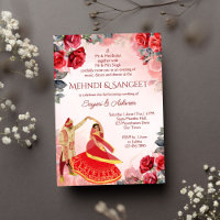 Mehndi Sangeet red roses Indian dancing couple