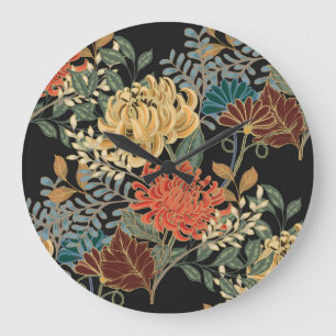 Mehndi Tracery Tile: Ethnic Seamless Design Large Clock