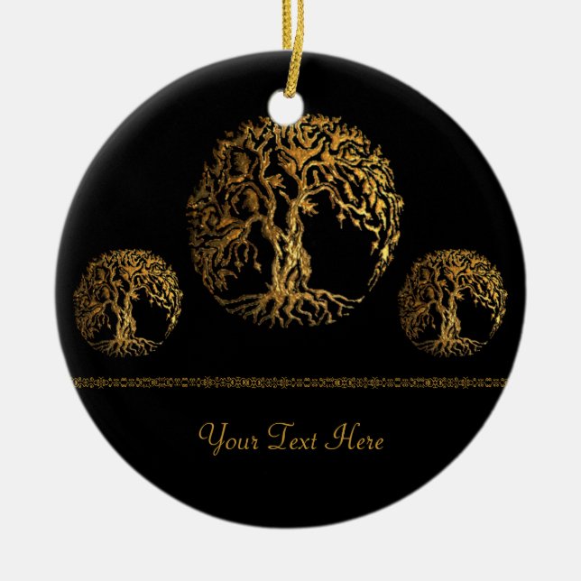 Mehndi Tree of Life (Gold) Ceramic Tree Decoration (Front)