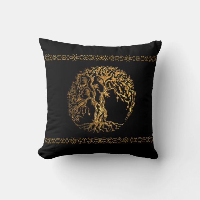 Mehndi Tree of Life (Gold) Cushion (Front)