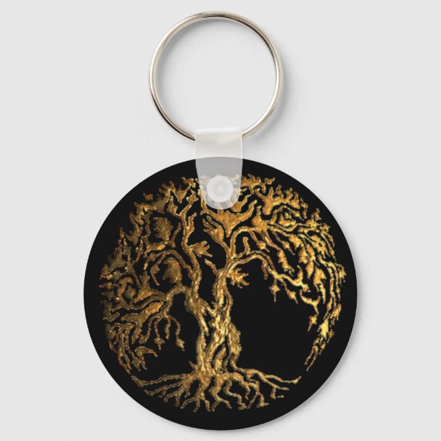 Mehndi Tree of Life (Gold) Key Ring (Front)