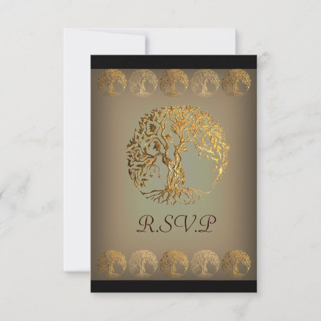 Mehndi Tree of Life (Gold) RSVP Card (Front)
