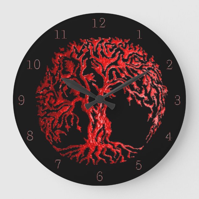 Mehndi Tree of Life (Henna) (Red) Large Clock (Front)