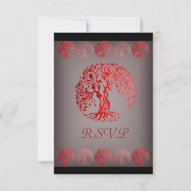 Mehndi Tree of Life (Henna) (Red) RSVP Card (Front)