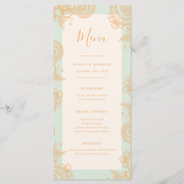 Mehndi Wedding Dinner Menu (Front)