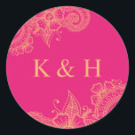 Mehndi Wedding Monogram Classic Round Sticker<br><div class="desc">Henna inspired wedding sticker design that can be personalised with your initials.</div>