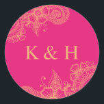 Mehndi Wedding Monogram Classic Round Sticker<br><div class="desc">Henna inspired wedding sticker design that can be personalised with your initials.</div>