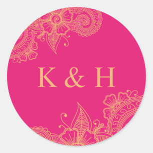 Mehndi Wedding Monogram Classic Round Sticker