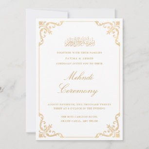 Mehndi White Gold Islamic Muslim Wedding Invitation